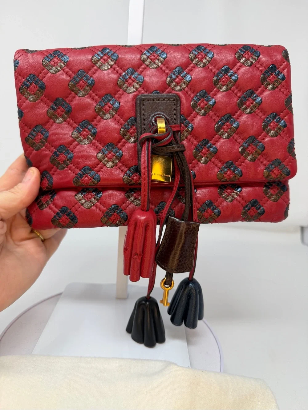 Marc Jacobs Memphis Tassel Padlock Pochette Clutch Bag Quilted Leather